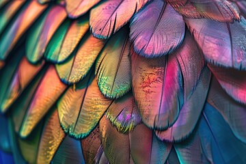 Close up of iridescent feathers with stunning colors and textures.