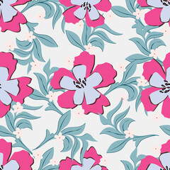 White background vector seamless pattern with delicate flowers for textile and fabric print and other uses.