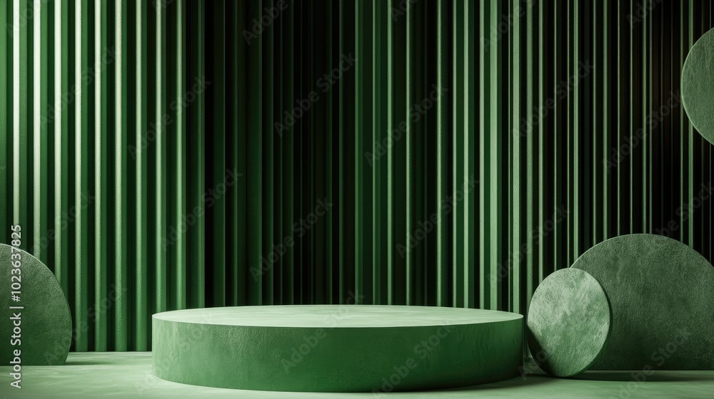 Poster Abstract green backdrop featuring a geometric podium for product display Minimalist design 3D rendering