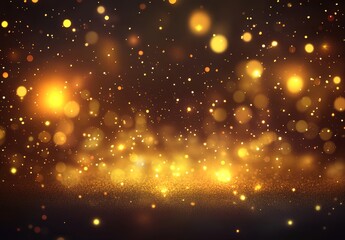 Obraz premium 輝く金色の光と粒子が浮かぶ幻想的な背景のデザイン