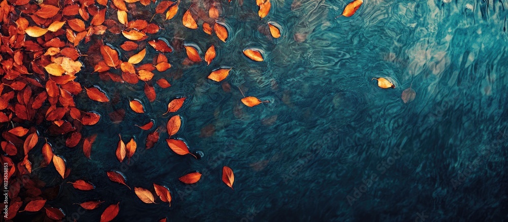 Poster autumn leaves flow in the water using for background