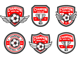 Soccer Logo or football club sign badge template bundle. Football logo with shield background vector design collection