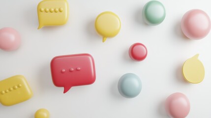 Colorful 3D Speech Bubbles and Spheres on a White Background