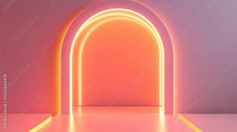 Aufkleber blank product display featuring neon lights against a pastel colored backdrop 3d rendering