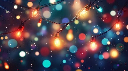 Colorful Christmas Lights on Brick Wall at Night