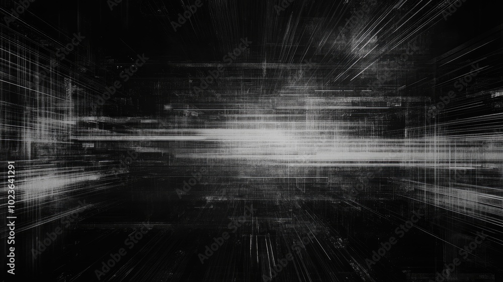 Poster black and white backdrop 3d retro technology zoom abstract textured glitch background dark noise dis