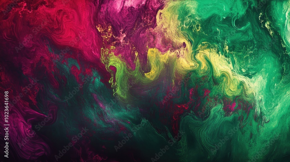 Aufkleber Abstract textured painting featuring chaotic strokes in green red and violet Fractal design with elements of fantasy in a digital art style rendered in 3D