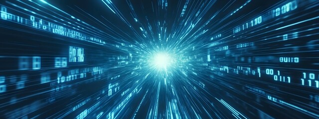Obraz premium Digital binary code background with blue color, representing data and technology