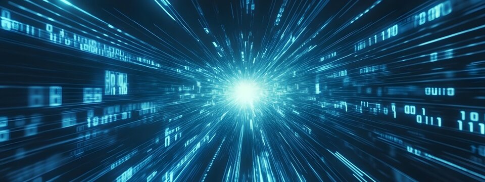 Digital binary code background with blue color, representing data and technology