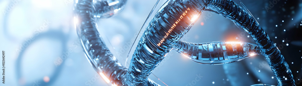 Poster futuristic dna double helix frame with holographic elements and customizable white space for mastery