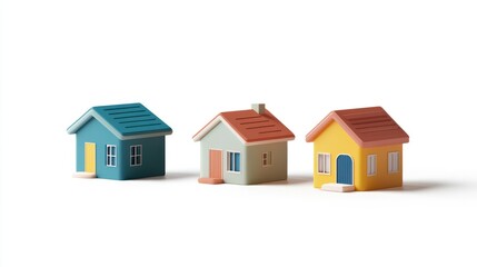 Three Miniature Colorful Houses on a White Background