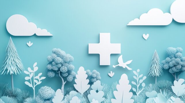 Paper cut, heart health, family health insurance concept, World Heart Day, World Health Day