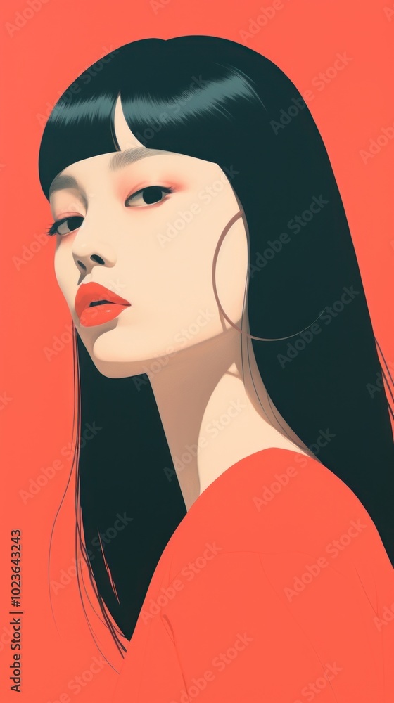 Poster Modern Chinese woman art portrait drawing.