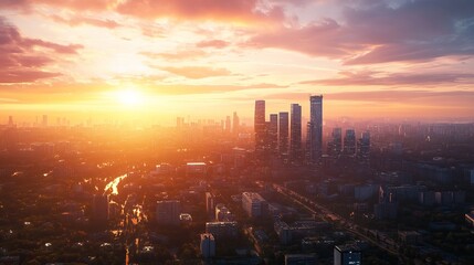 Modern cityscape with skyscrapers and hot weather, viewed from the sea
