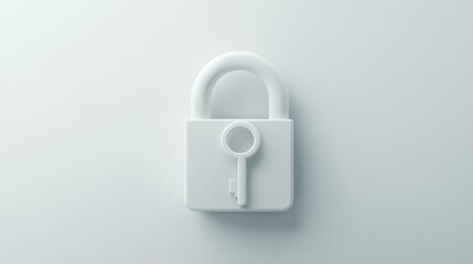 White 3D Padlock with Keyhole and Key Icon on White Background