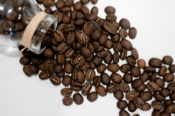 Flat Lay Coffee Beans - White Background