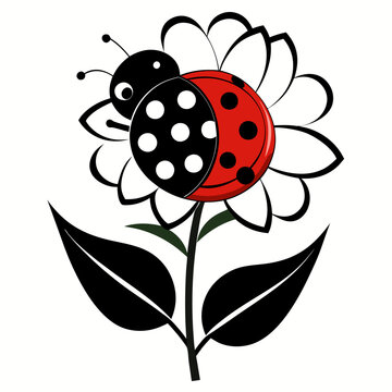 recommend clip art: A ladybug resting on a flower silhouette vector illustration on white background