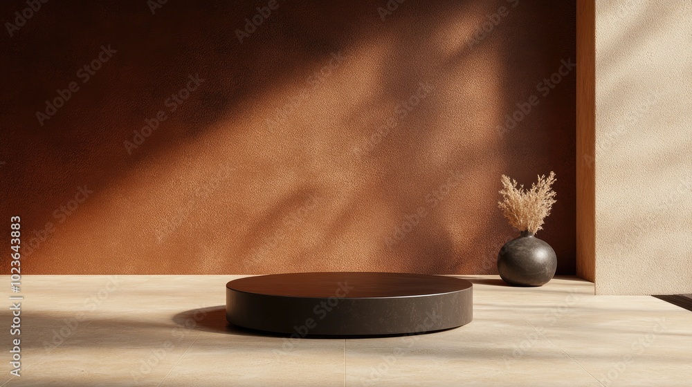 Poster abstract 3d background featuring a podium with a brown backdrop for showcasing cosmetics and product