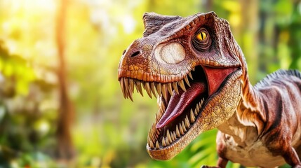 Obraz premium A dinosaur with a mouth open and teeth showing