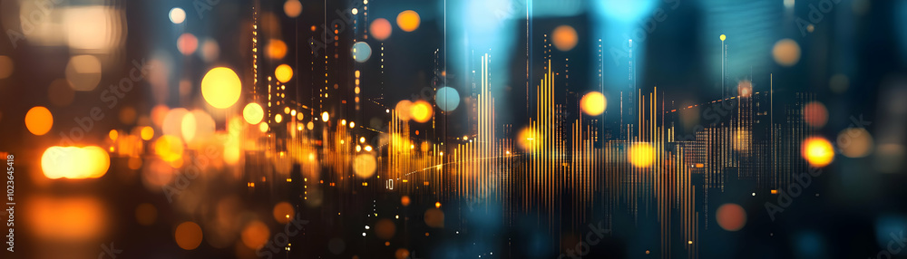 Poster bokeh lights form abstract business graph concept - out of focus lights create rising graph silhouet