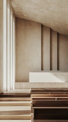 Serene Interior of a Modern Auditorium with Natural Elements