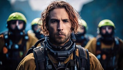 Rescue diver with team in the background during an operation