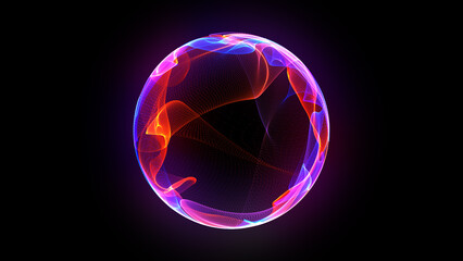 Bright neon 3d sphere in the space. Glowing particle 3d energy orb. Abstract technology, science, neural networks, and artificial intelligence. Virtual assistant concept. © Alesia