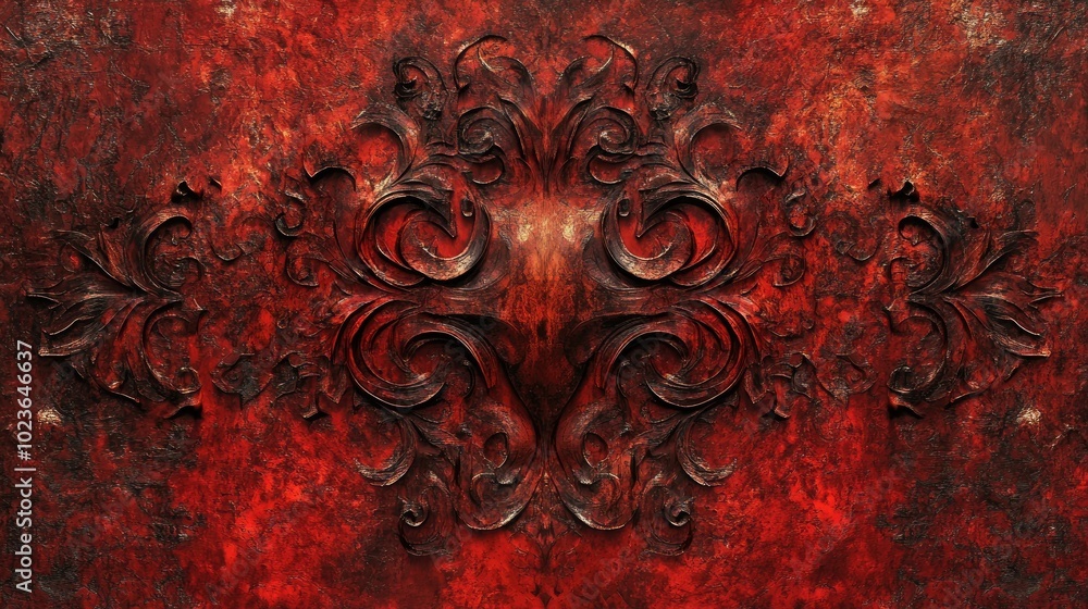Aufkleber Abstract red textured background with a fantasy inspired design featuring an intricate pattern and depth
