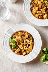 vegetable stew with chicken, sweet potato, eggplant and zucchini