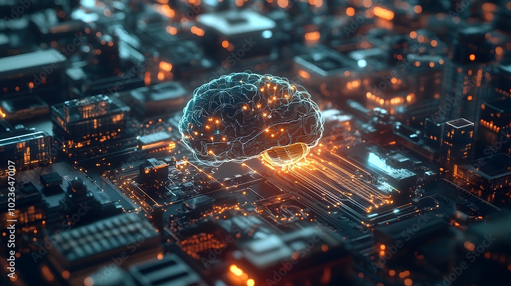 Poster artificial intelligence (ai) integration: iot devices powered by ai, glowing neural networks extendi