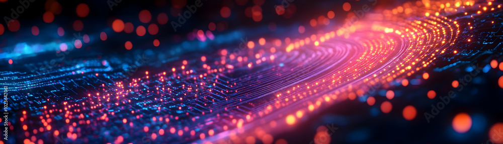 Poster intricate nano circuitry revealed: camera zooms into microscopic patterns pulsating with energy, sho