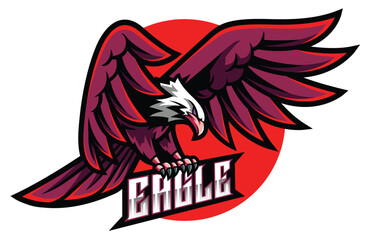 Soaring Eagle Mascot: A fierce and powerful eagle mascot with outstretched wings, ready to take flight. The crimson and white color scheme adds a touch of intensity and majesty.