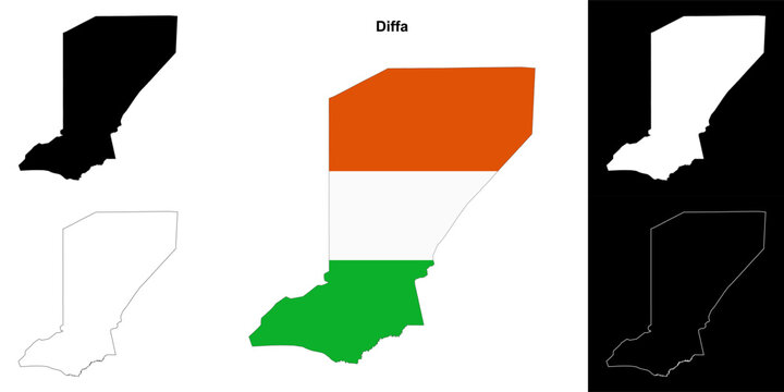 Diffa region outline map set