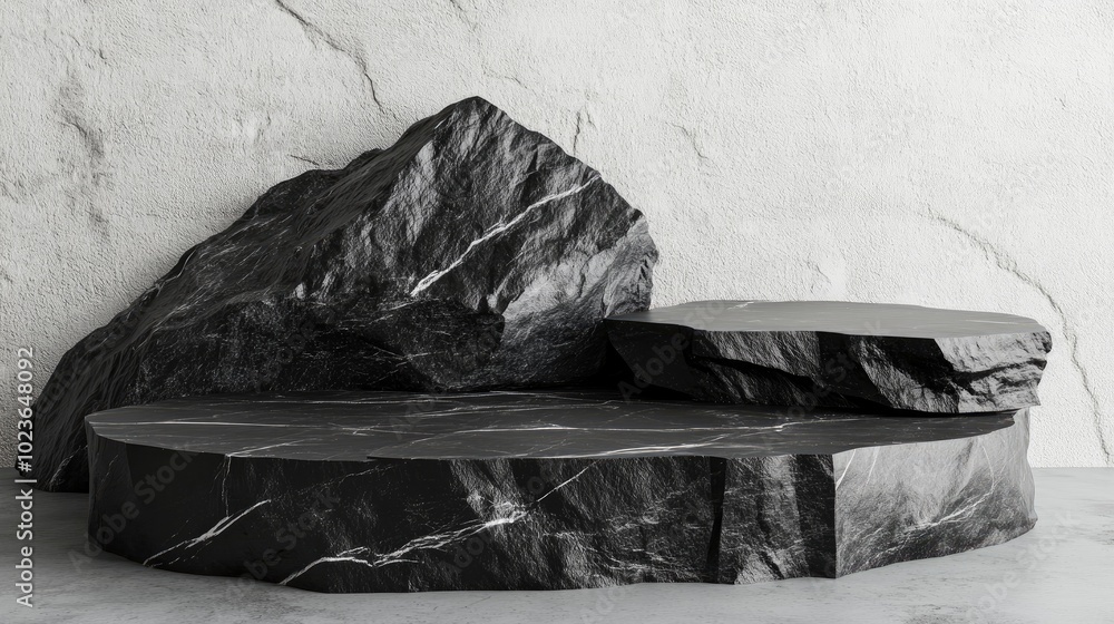 Poster Black geometric stone and rock shape background minimalist mockup for podium display or showcase 3D rendering