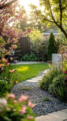 Obraz premium Modern Spring Garden Pathway in Scenic Surroundings