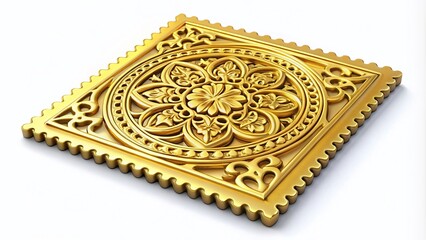 A gold stamp with a bold, modern design and intricate patterns, signifying excellence, trust, and superior performance, isolated on a clean white background.