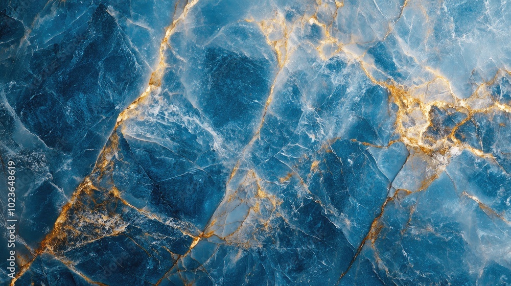Poster Close up of a blue marble texture background showcasing intricate patterns and details