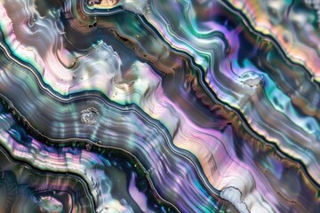 Iridescent mother of pearl texture on Abalone shell.