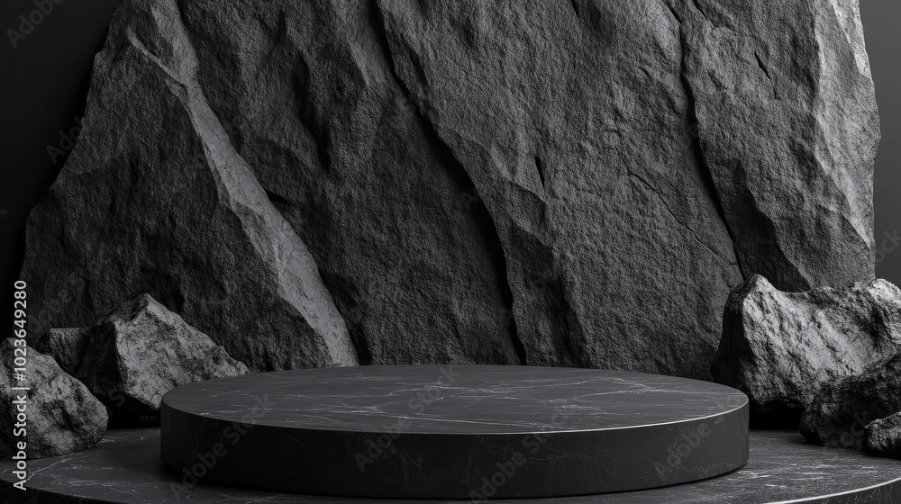 Poster Black geometric stone and rock background minimalist mockup for podium presentation or display 3D rendering