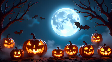 Fototapeta premium halloween background with pumpkin and bats