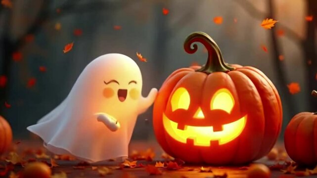 Happy Halloween greeting with pumpkins. Holiday halloween animation background. 