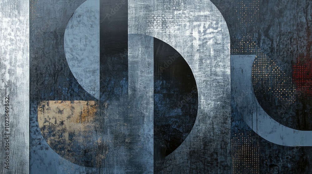 Poster Abstract modern painting featuring an elegant dark grey backdrop with halftone patterns