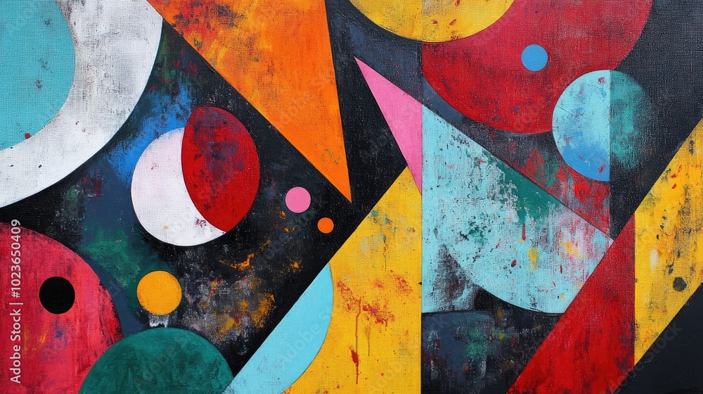 Poster abstract art painting featuring geometric shapes and vibrant color combinations this piece showcases
