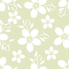 Fototapeta premium Seamless floral pattern, elegant ditsy print, abstract ornament with green blooming field in retro motif. Pretty botanical design: small hand drawn wild flowers, grass, leaves. Vector illustration.