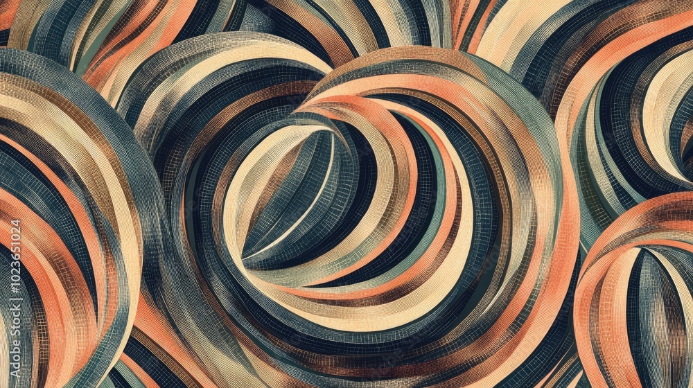 Aufkleber Abstract fantasy geometric pattern featuring striped thin lines in a seamless round design Creative mosaic tile backdrop
