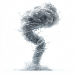 Tornado, funnel cloud twisting in mid-air, no ground contact, isolated on a clean white background