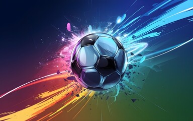 Fototapeta premium Abstract Glowing Soccer Ball with Neon Lights on Dark Blue Background