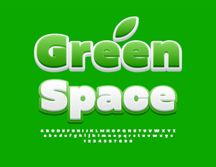 Naklejka premium Vector eco template Green Space. Bright Artistic Font. Creative Alphabet Letters and Numbers set.