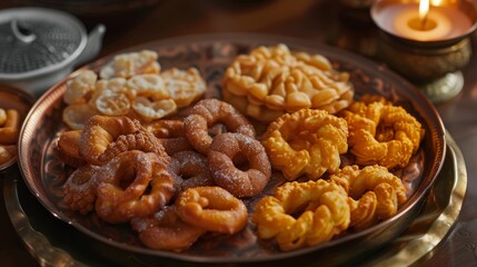Exquisite Nepalese Tihar Delights Sel Roti Rice Doughnuts and Jerry Sweet Pretzels on Festive Platter