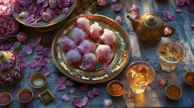 Exotic Elegance RoseFlavored Pashmak and Saffron Tea Delight